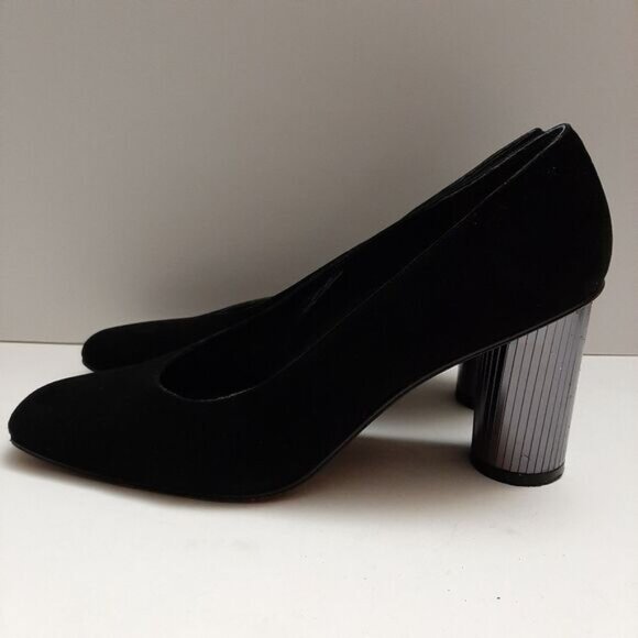 STUART WEITZMAN Mirrored Heels Retro Suede Genuine Leather Pumps Black Sz 7.5 AA - Picture 8 of 16